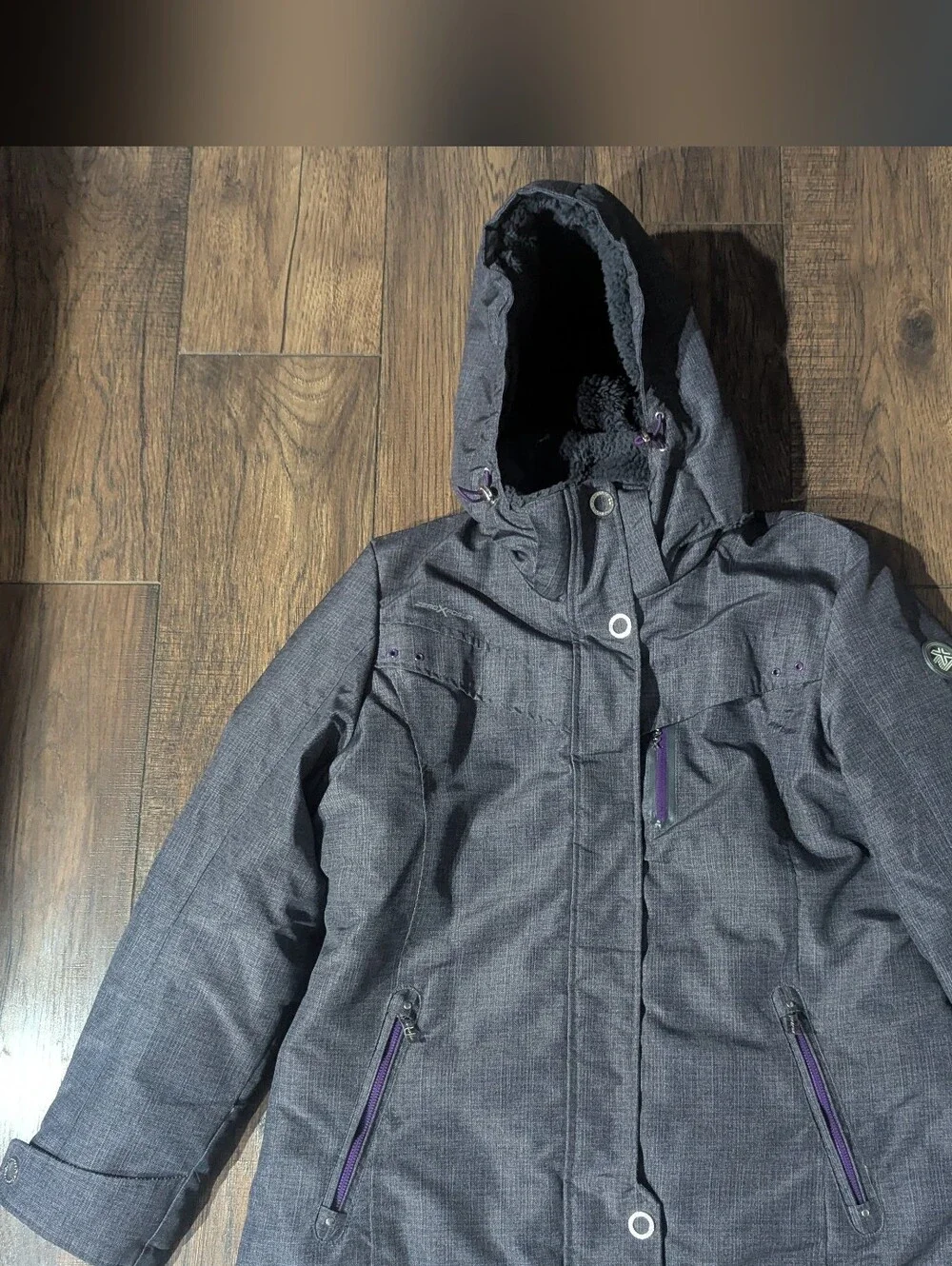 Zeroxposur Womens Charcoal Gray Puffer Jacket Removable Hood Size L Pockets NWOT